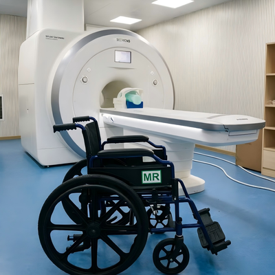 Silla de ruedas de transporte no magnética MRI-Safe con marco plegable seguro de 3 Tesla y aluminio ligero